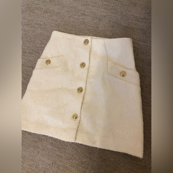 Sandro Cream Mini Skirt with Gold Buttons - Picture 1 of 7